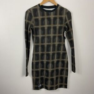 Lurking Class By Sketchy Tank Coffin Plaid Long Sleeve Mini Dress Black Size S